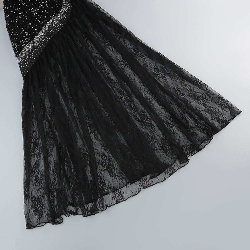 Layla Sequin One Shoulder Lace Mermaid Maxi Dress