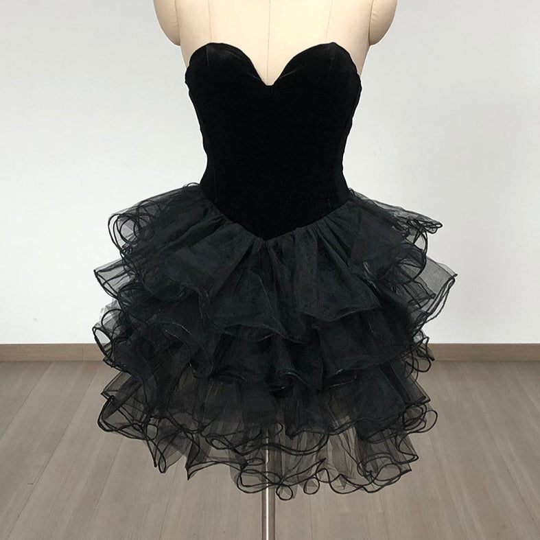 Cara Black Strapless Velvet Sweetheart Neck Bodice Tulle Tier Ruffle Skirt Mini Dress