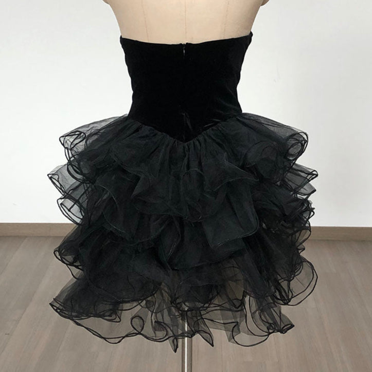 Cara Black Strapless Velvet Sweetheart Neck Bodice Tulle Tier Ruffle Skirt Mini Dress