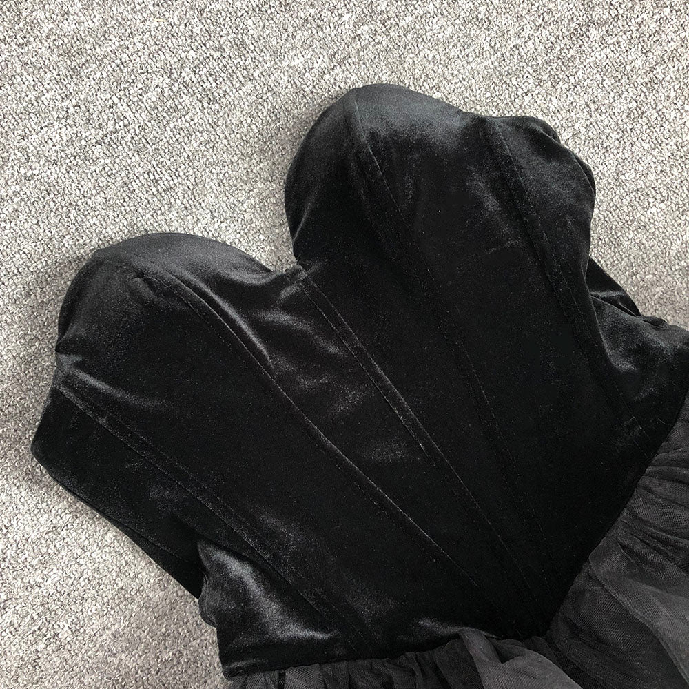 Cara Black Strapless Velvet Sweetheart Neck Bodice Tulle Tier Ruffle Skirt Mini Dress