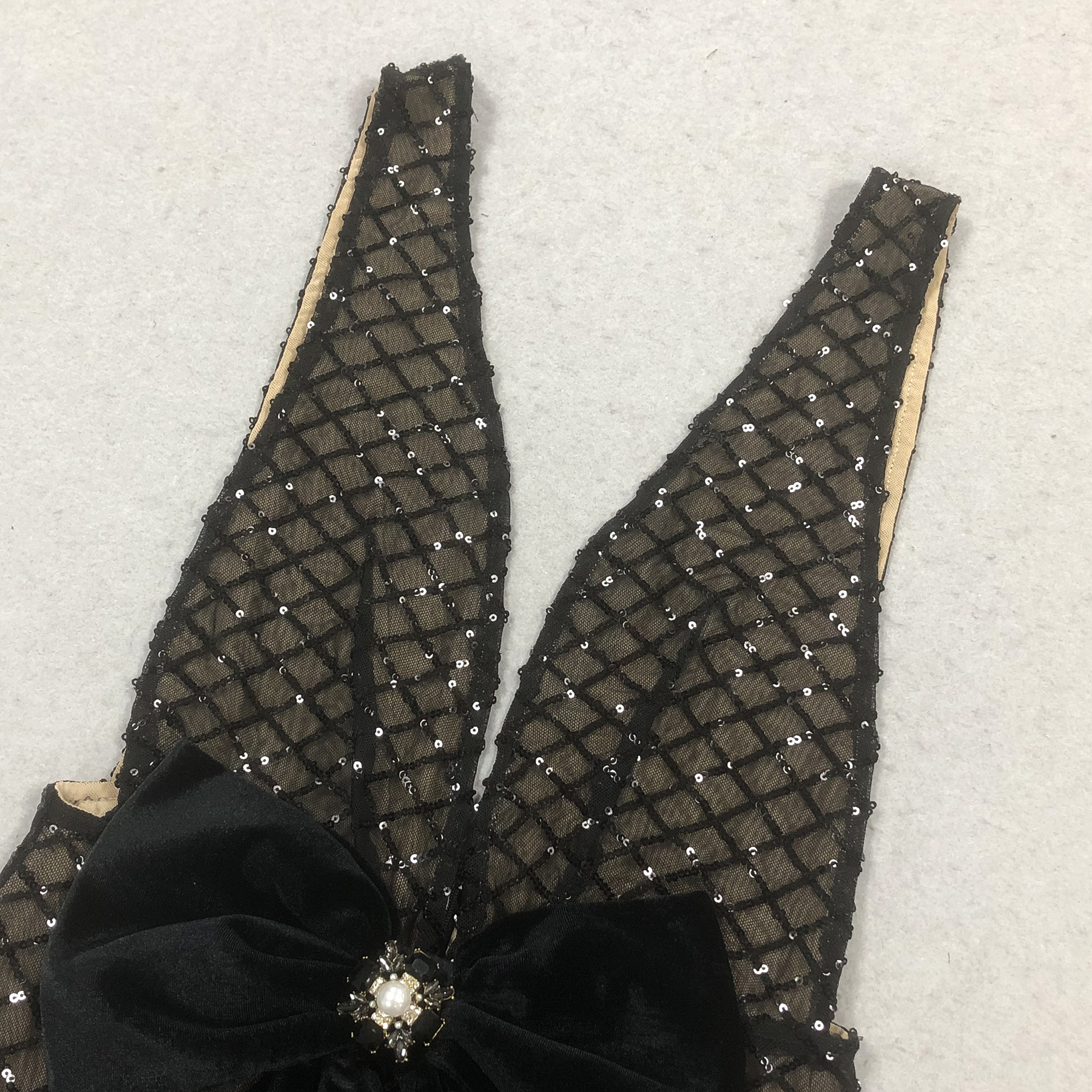 Miley Black & Nude Deep V Sequin Print Velvet Bow Front Maxi Dress