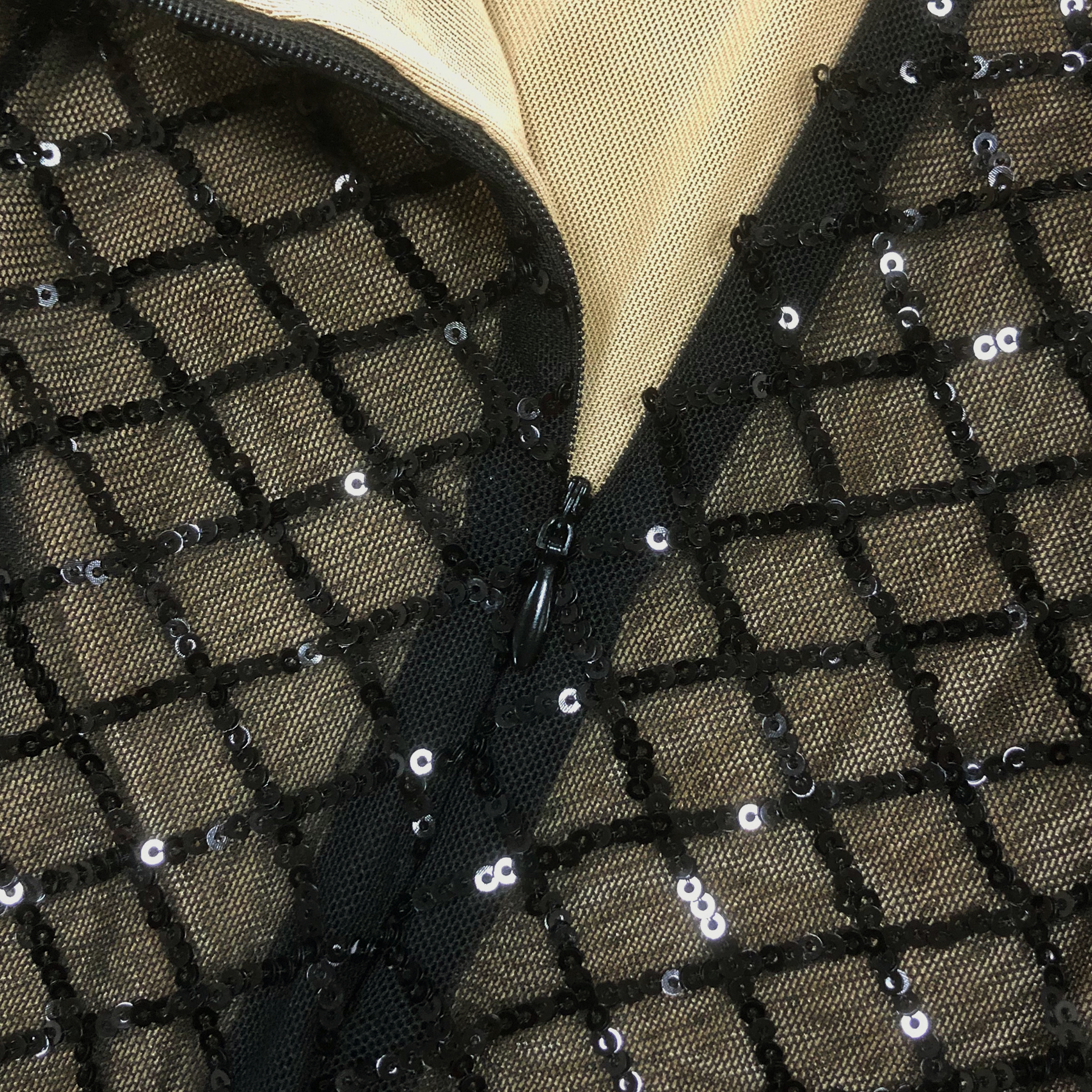 Miley Black & Nude Deep V Sequin Print Velvet Bow Front Maxi Dress