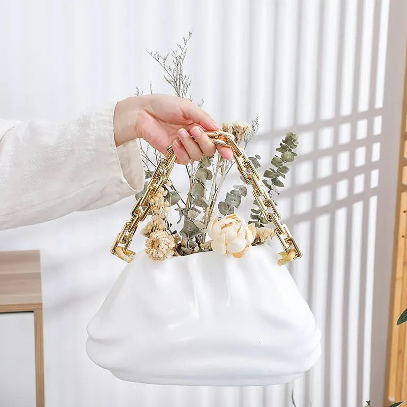 White Purse Gold Chain Resin Vase