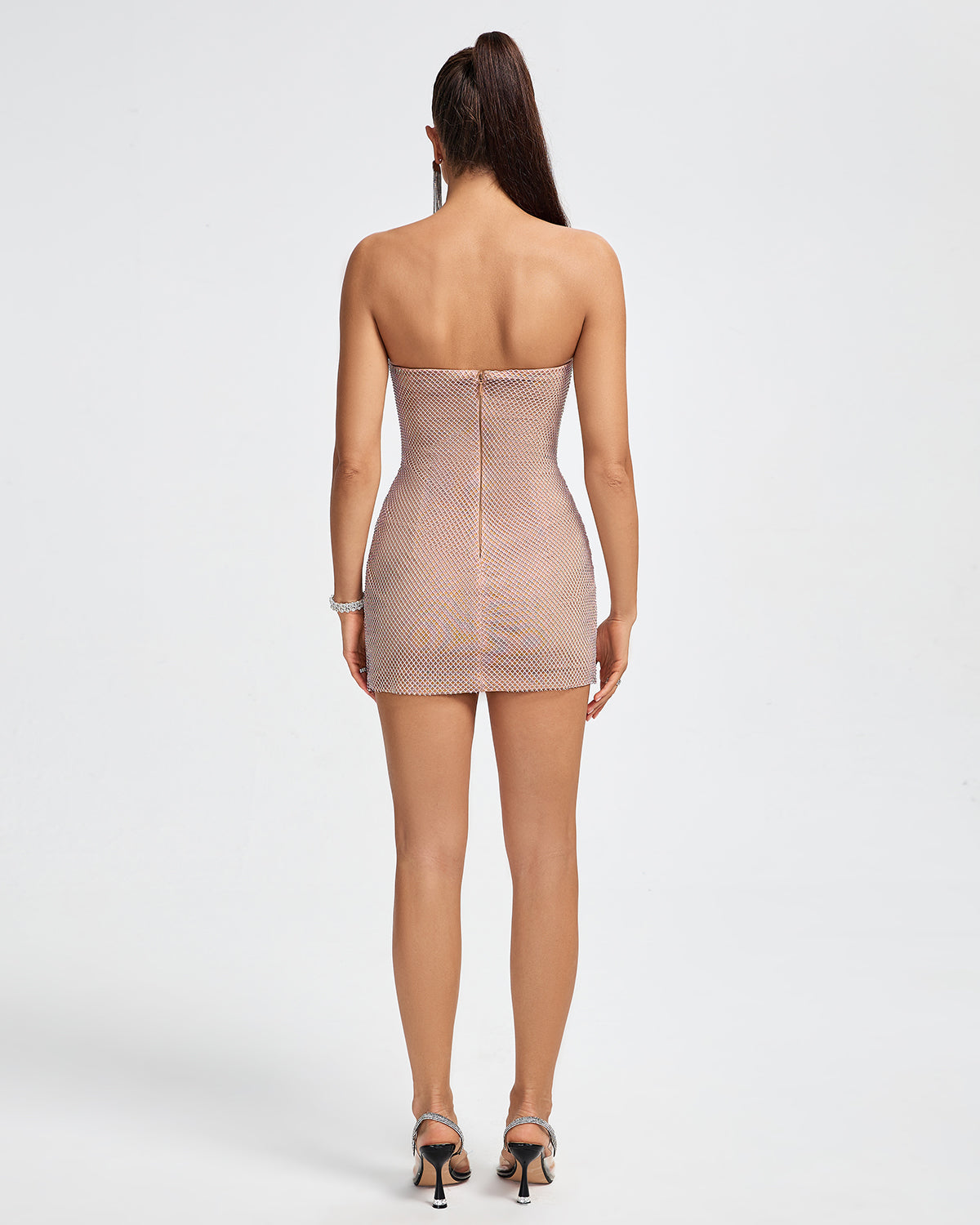 Willa Rhinestone Mesh Corset Strapless Mini Dress