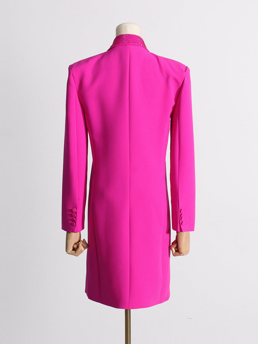 Avalon Rhinestone Trimmed Lapels Side Button Blazer Dress