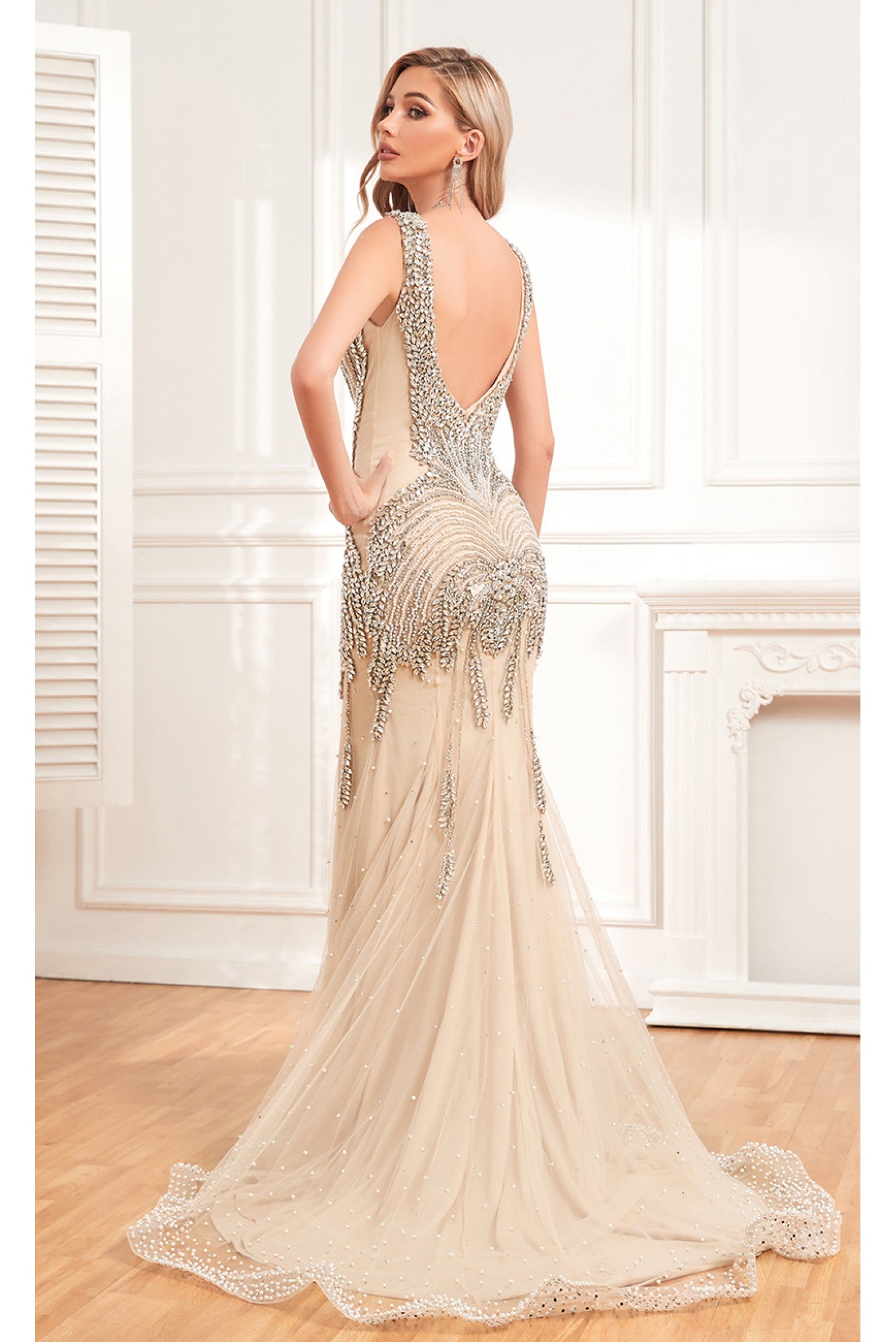 Lana Rhinestone and Pearl Embellished Mermaid Gown