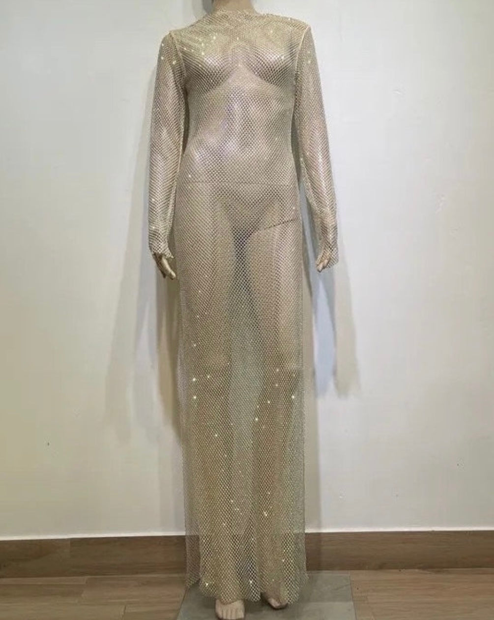 Aleida Rhinestone Mesh Maxi Dress