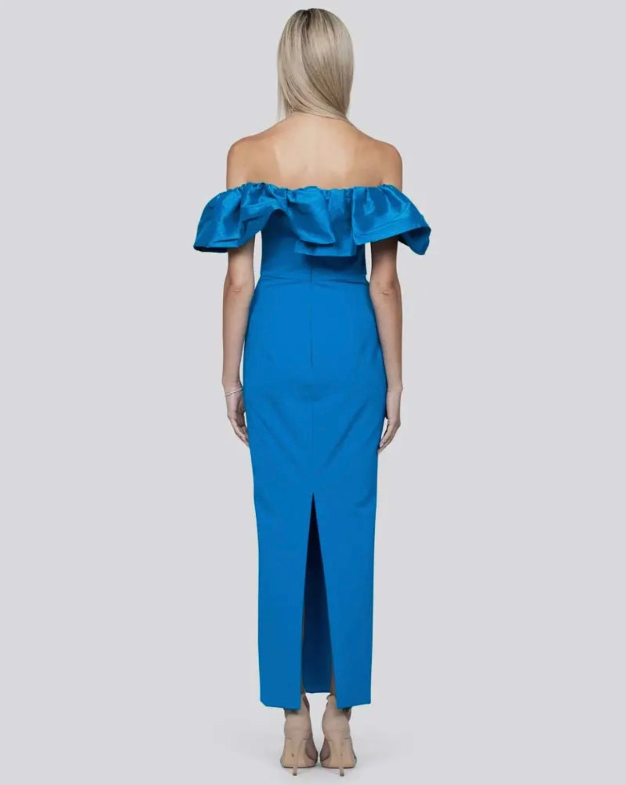 Chandra Off Shoulder V Neck Ruffle Detail Maxi Dress
