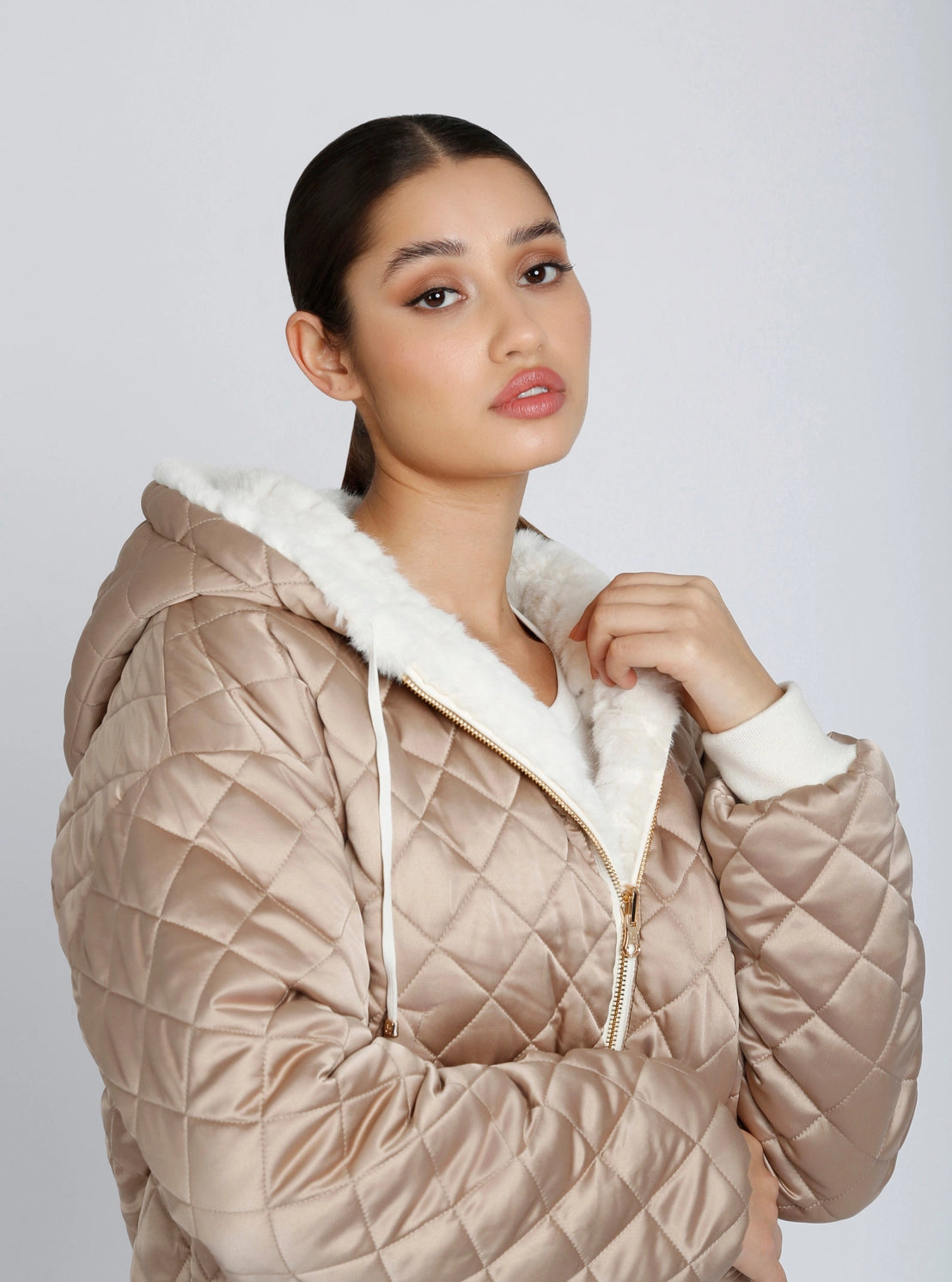 Monica Taupe Fawn Reversible Faux Fur Hoodie