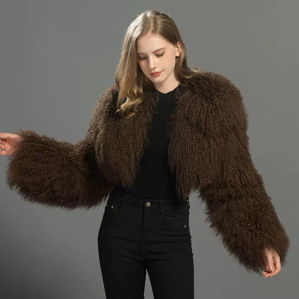 Selene Mongolian Fur Crop Length Coat (No Collar)