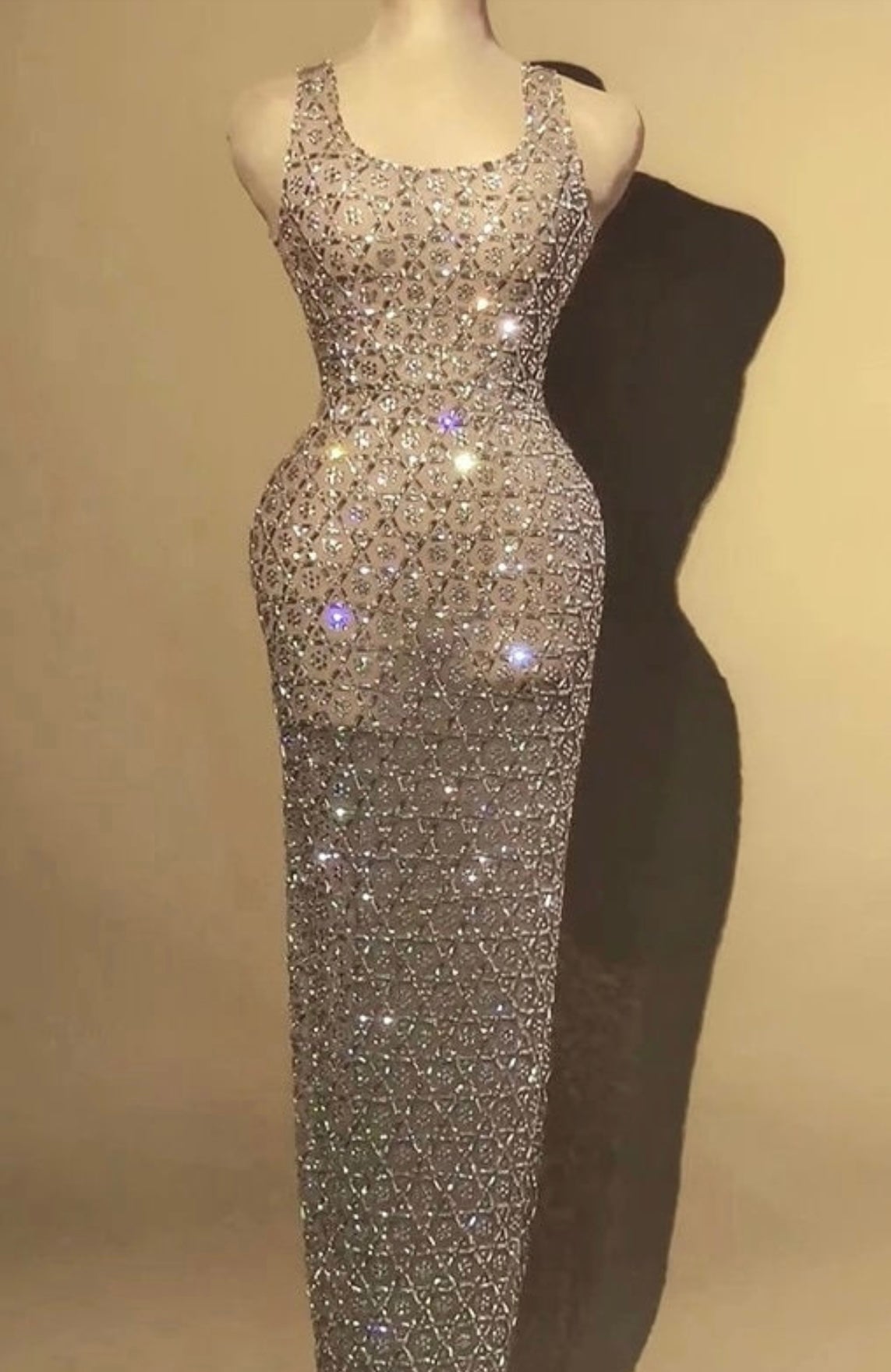 Adora Crystal Rhinestone Embellished Mesh Maxi Dress