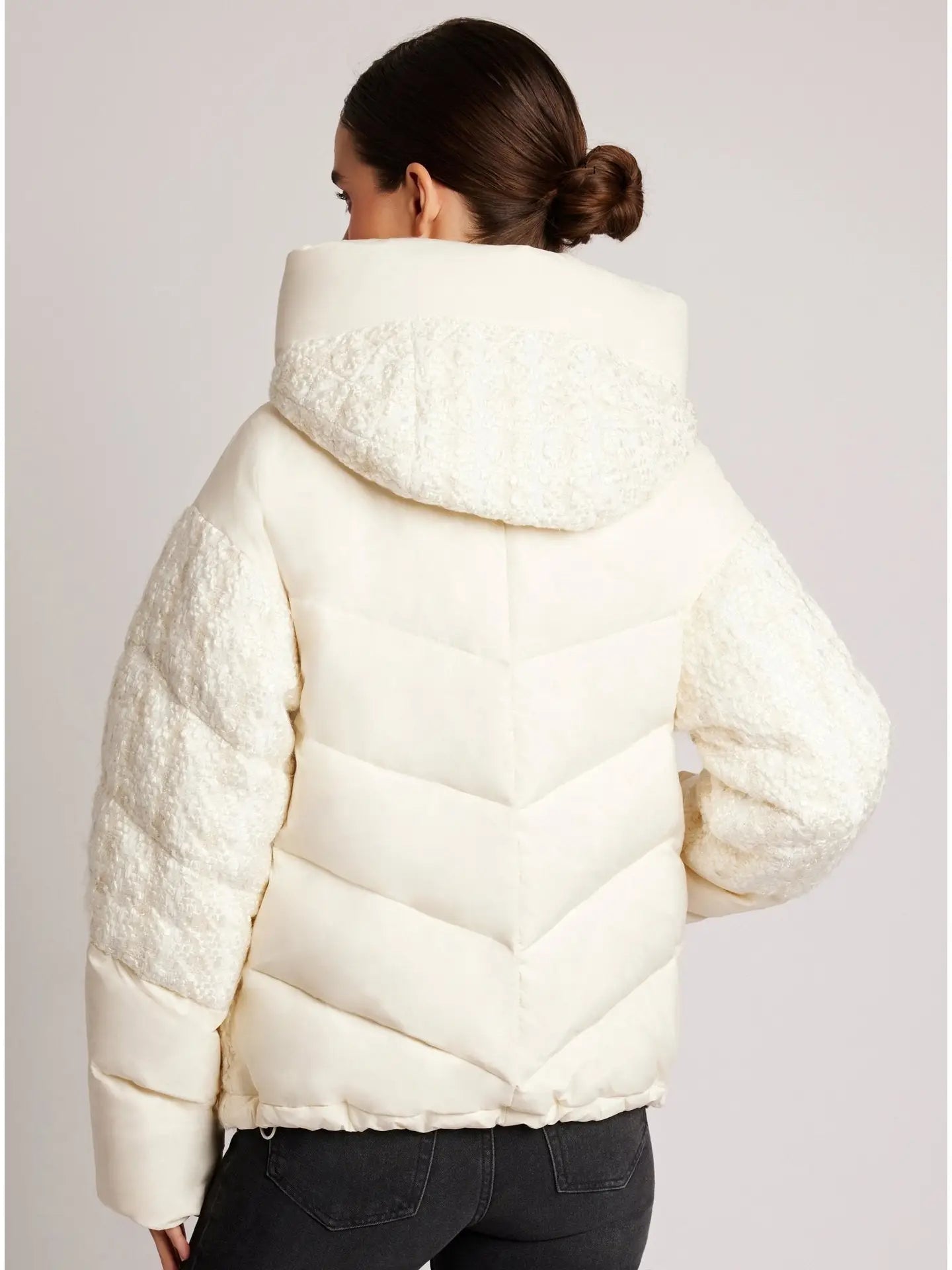 Mishi Boucle Down Filled Puffer Coat with Gold Trim
