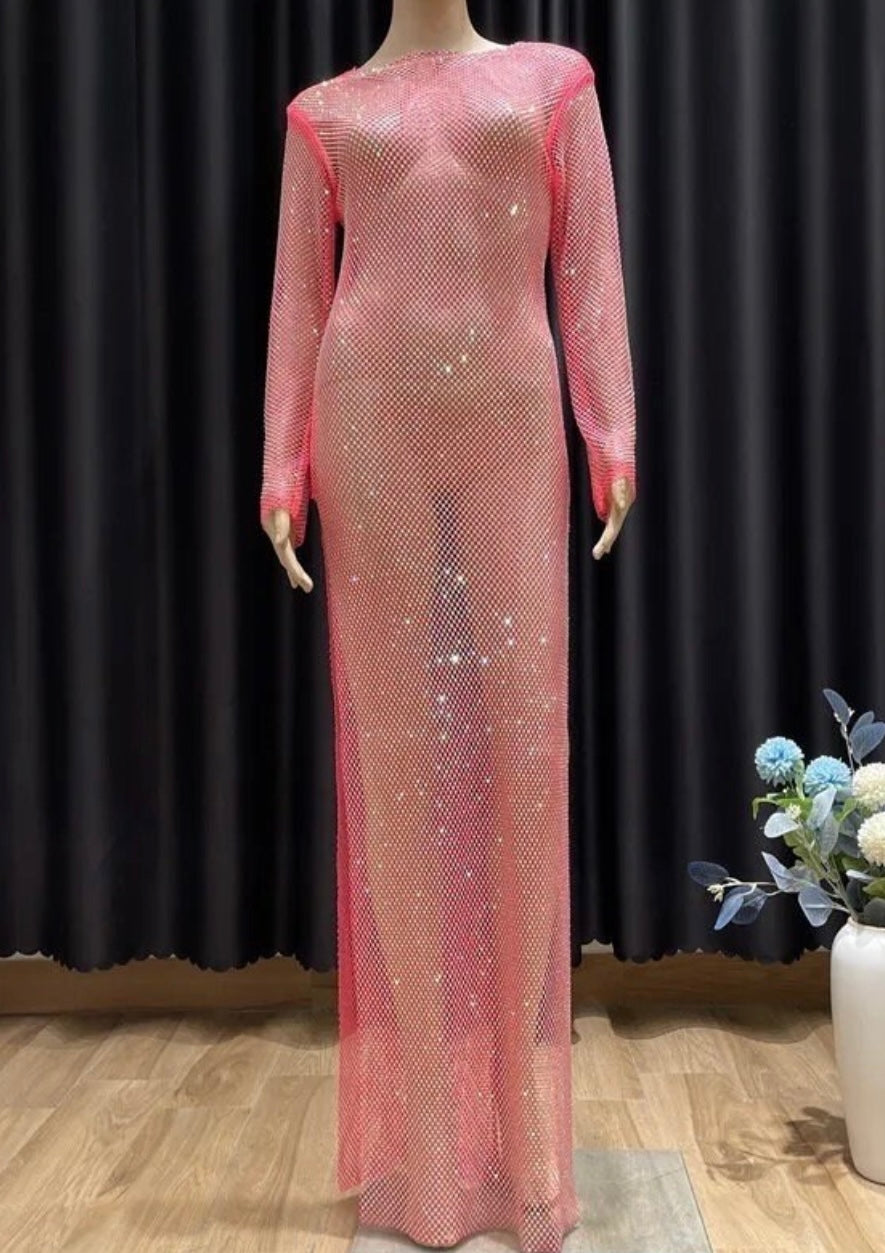 Aleida Rhinestone Mesh Maxi Dress