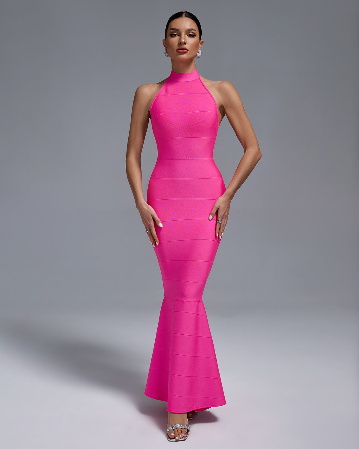 Camilla Fuchsia Halter Neck Backless Maxi Bandage Dress