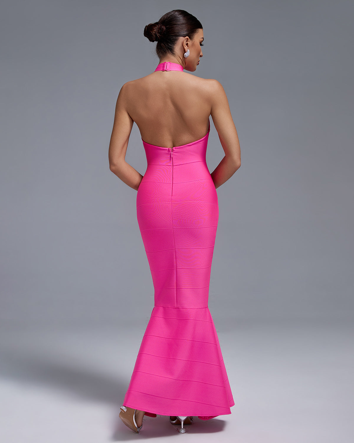 Camilla Fuchsia Halter Neck Backless Maxi Bandage Dress
