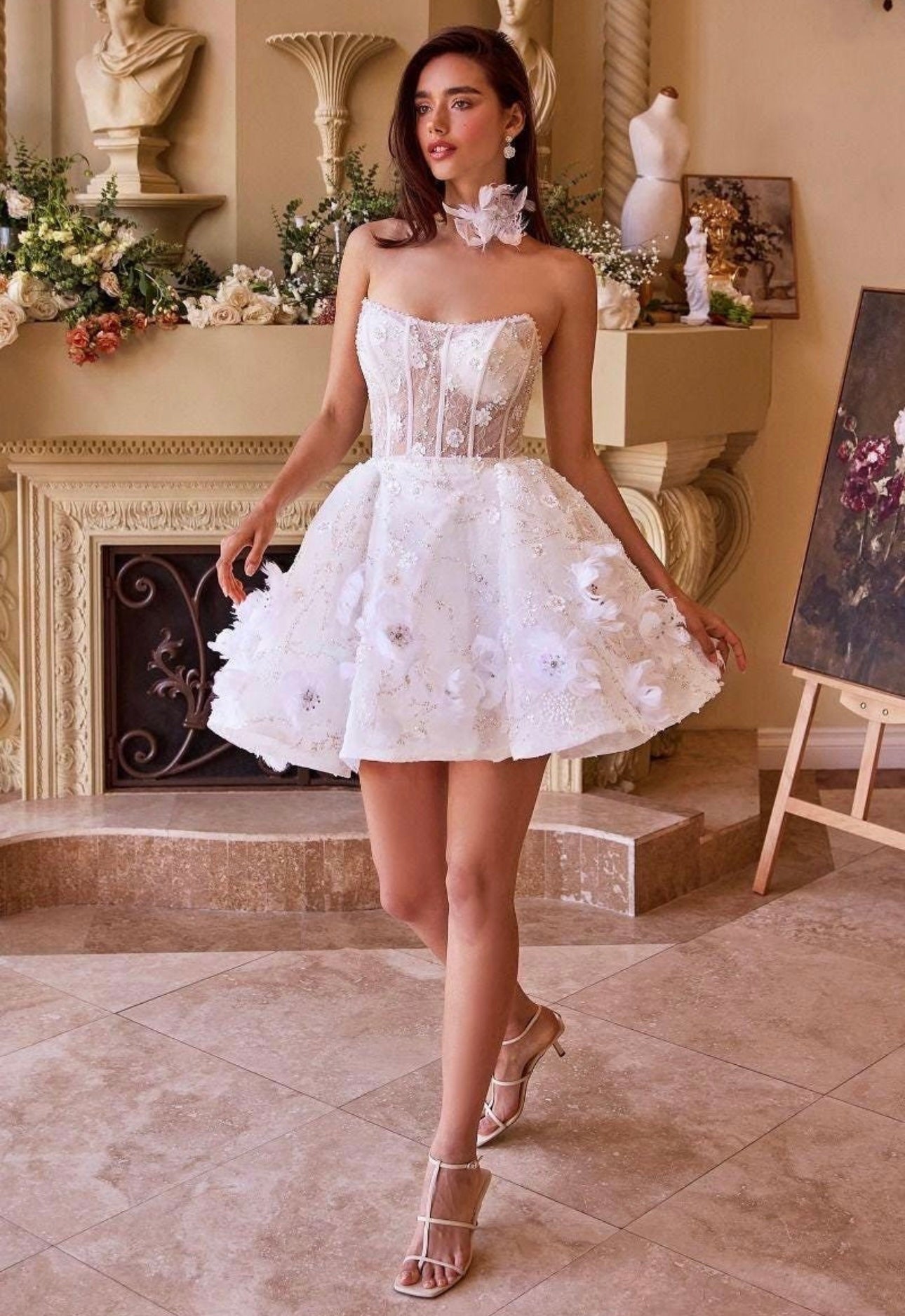 Nia White Strapless Sequin Sparkle Corset Aline Mini Dress 12 / White Nia White Strapless Sequin Sparkle Corset Aline Mini Dress 12 / White