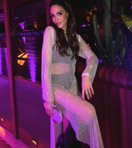 Aleida Rhinestone Mesh Maxi Dress