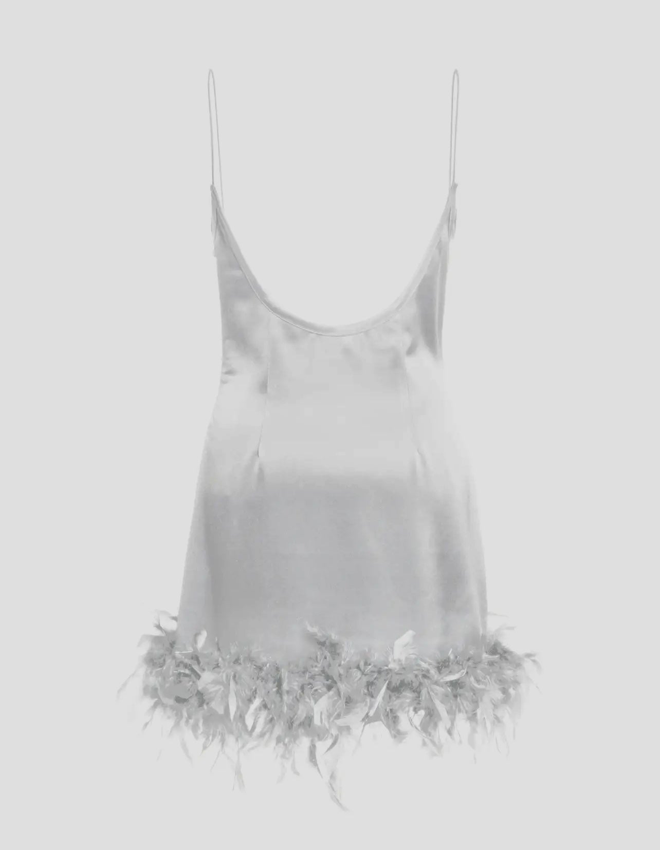 Luciana Satin Mini Slip Dress with Feather Trim