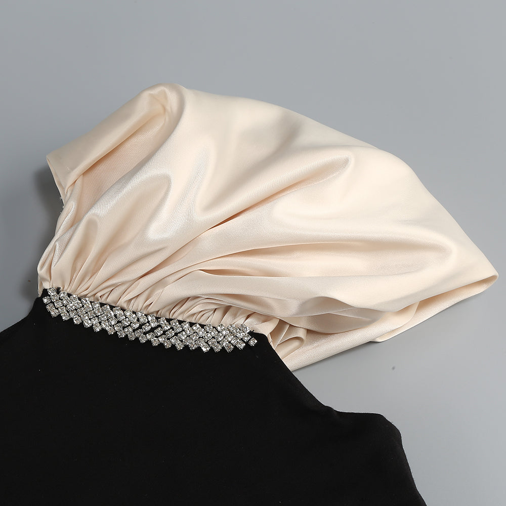 Lavinia Ivory Short Puff Sleeve Black Bodice Ruched Ivory Skirt Mini Dress