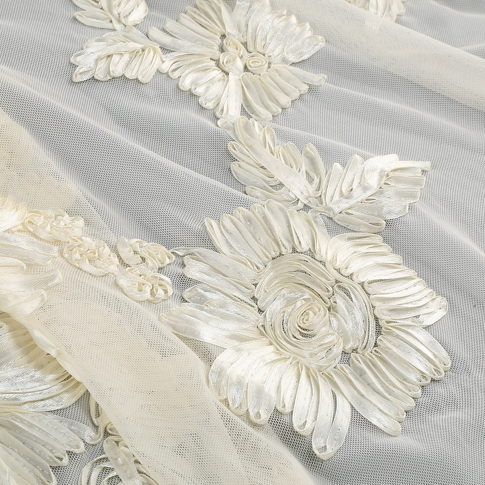 Chantal Ivory Strapless Floral Embroidered Maxi Dress with Train