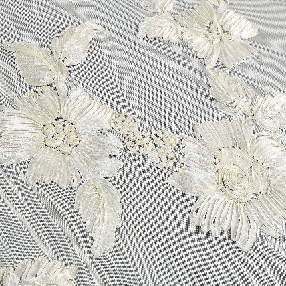 Chantal Ivory Strapless Floral Embroidered Maxi Dress with Train