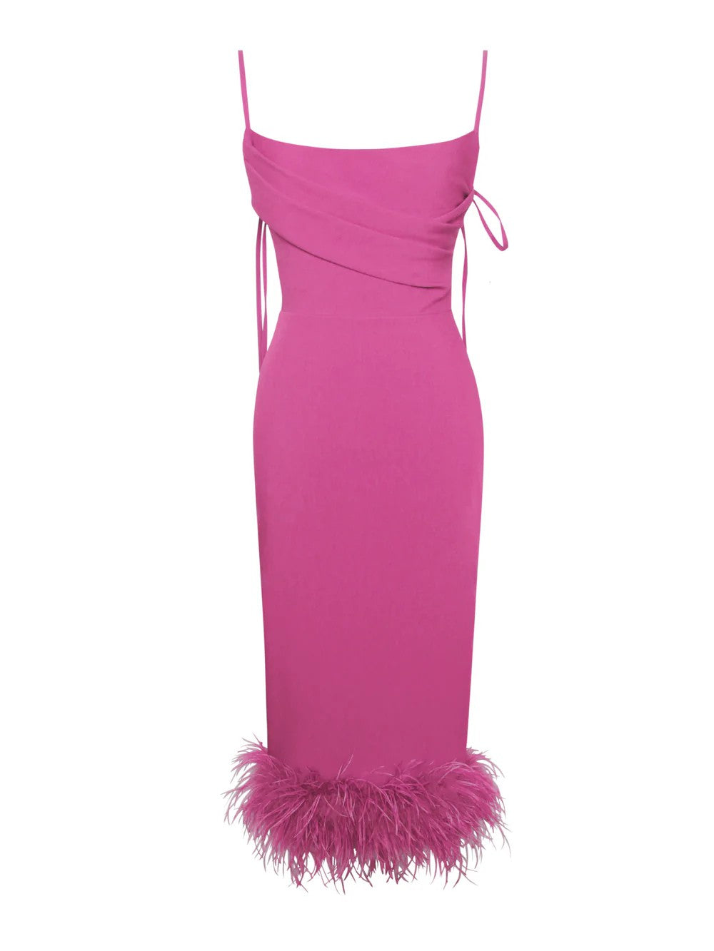 Drew Fuchsia Sleeveless Feather Trim Midi Dress