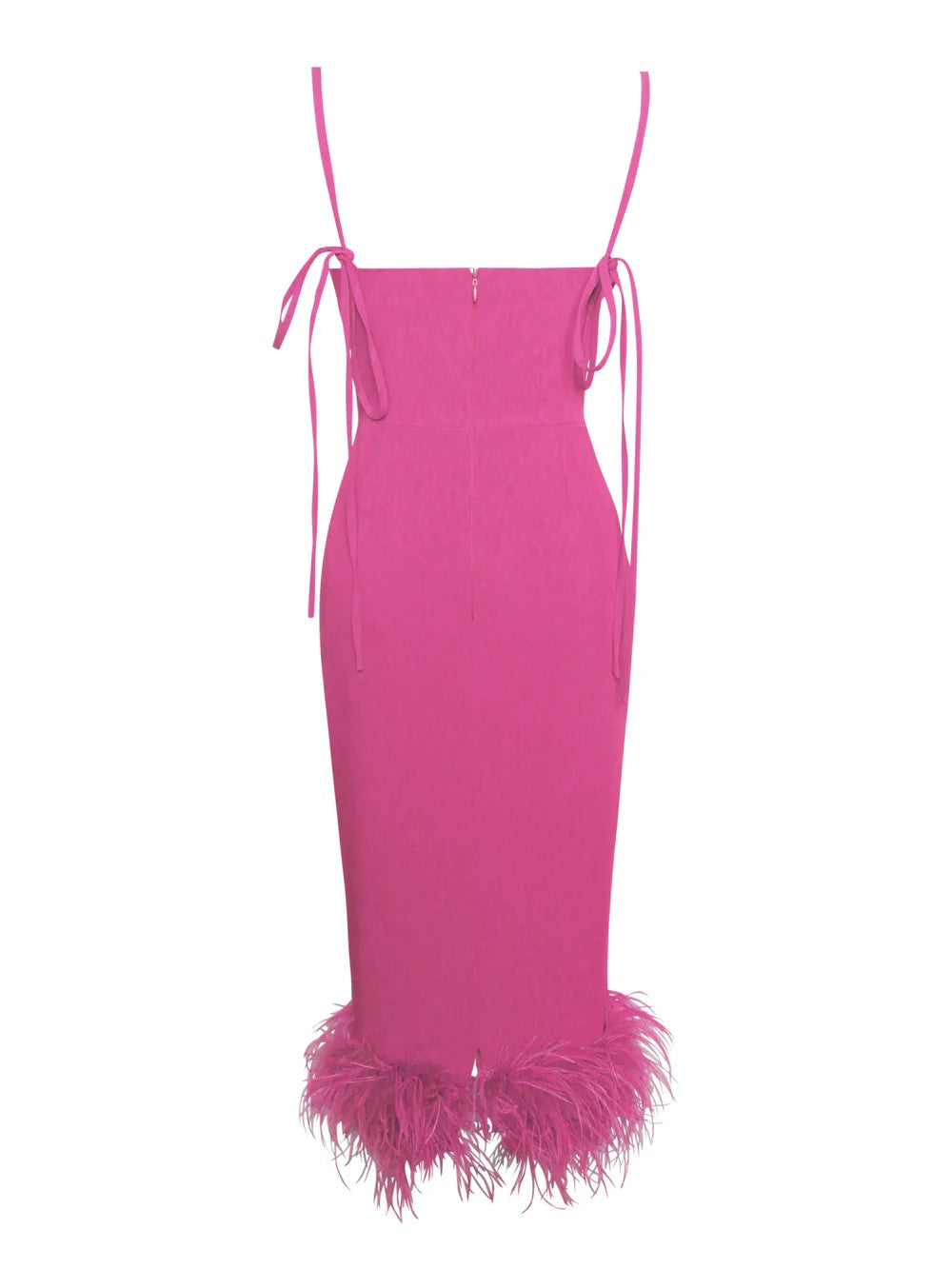 Drew Fuchsia Sleeveless Feather Trim Midi Dress