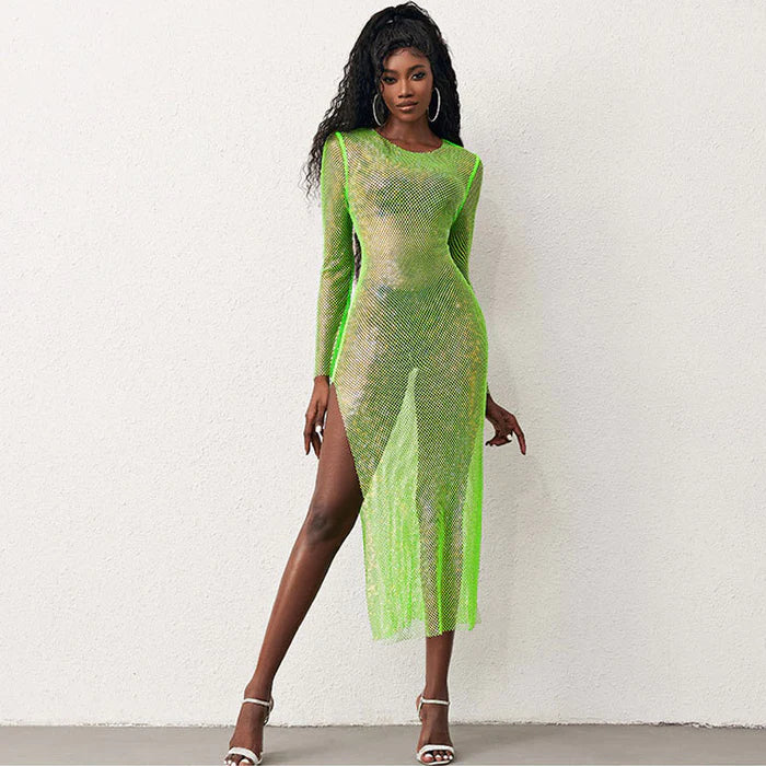 Aleida Rhinestone Mesh Maxi Dress