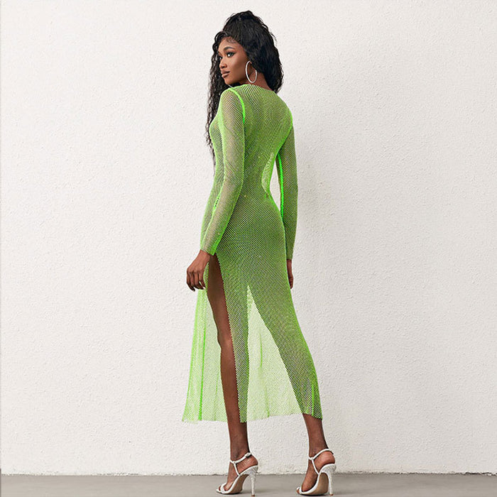 Aleida Rhinestone Mesh Maxi Dress