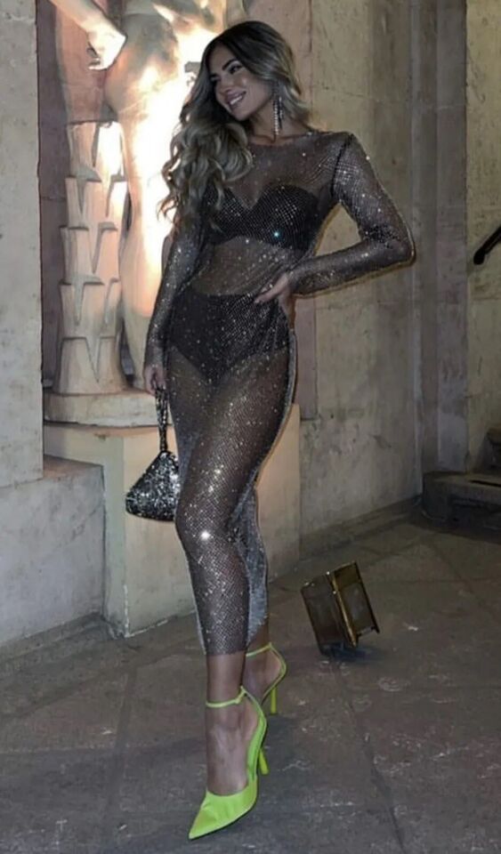 Aleida Rhinestone Mesh Maxi Dress