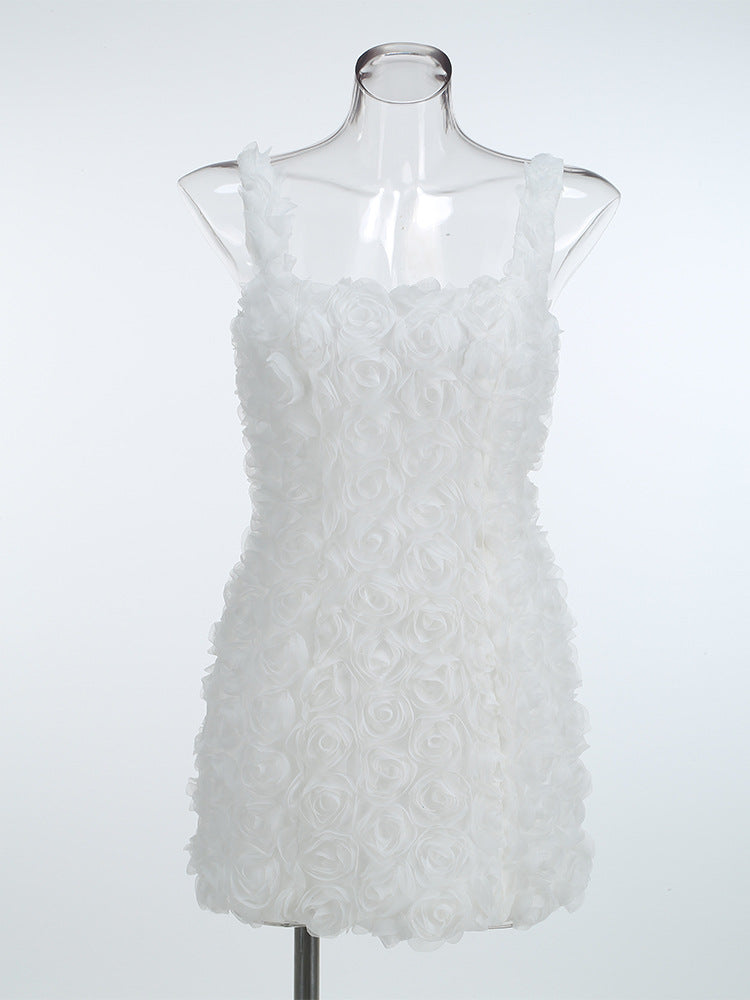 Katina Sleeveless Lace Back 3D Rose Mini Dress