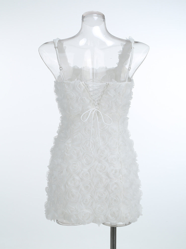 Katina Sleeveless Lace Back 3D Rose Mini Dress