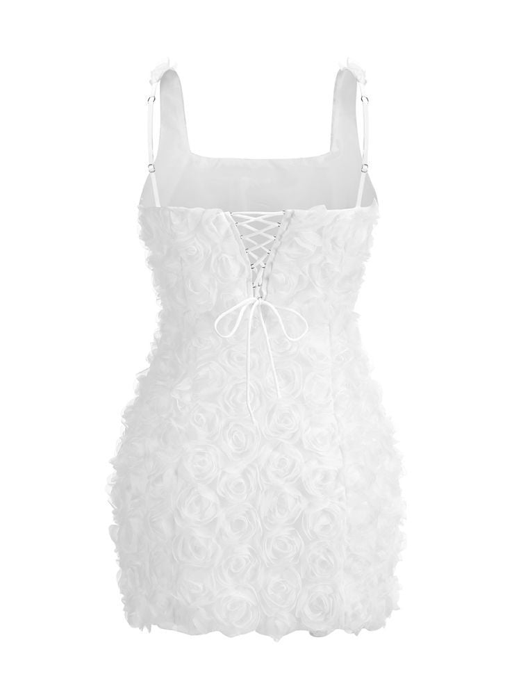 Katina Sleeveless Lace Back 3D Rose Mini Dress