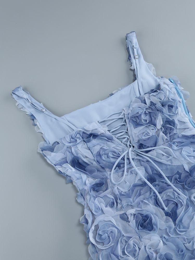 Katina Sleeveless Lace Back 3D Rose Mini Dress