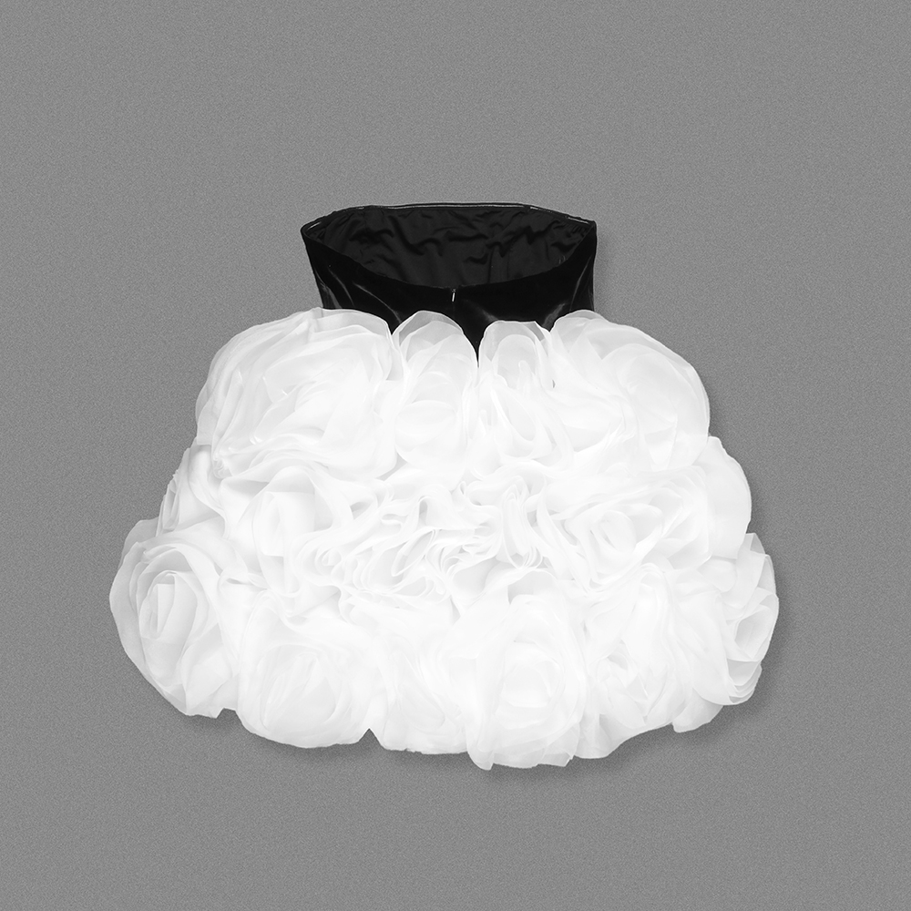 Justina Strapless Black Velvet and 3D Floral White Skirt Mini Dress