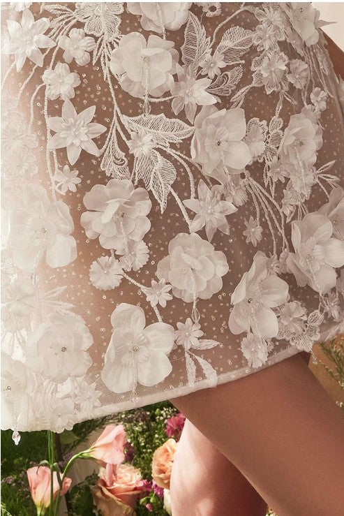 Lyra White Strapless Floral Applique and Lace A Line Mini Dress