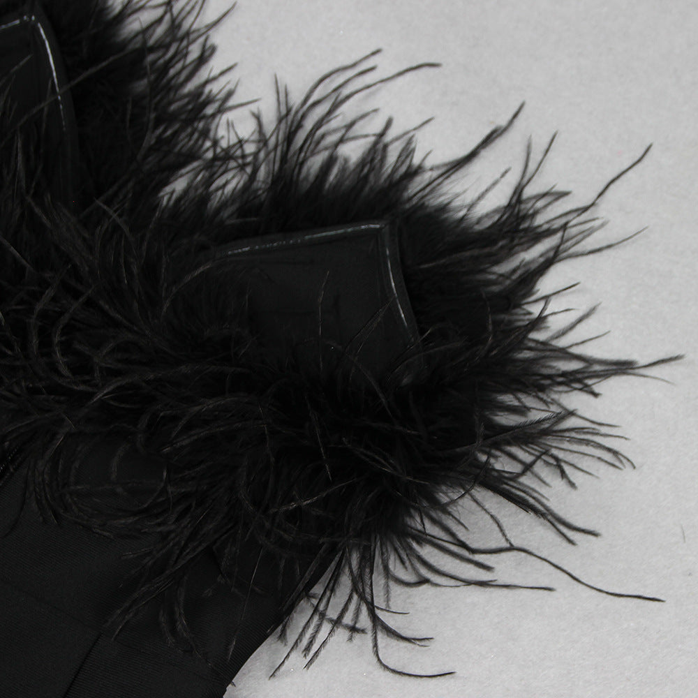 Elisa Strapless Sweetheart Neck Feather Trim Mini Bandage Dress