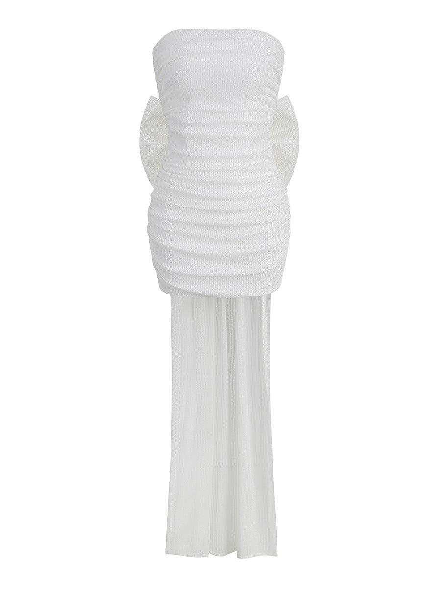 Esme White Strapless Sequin Mini Dress with Back Bow