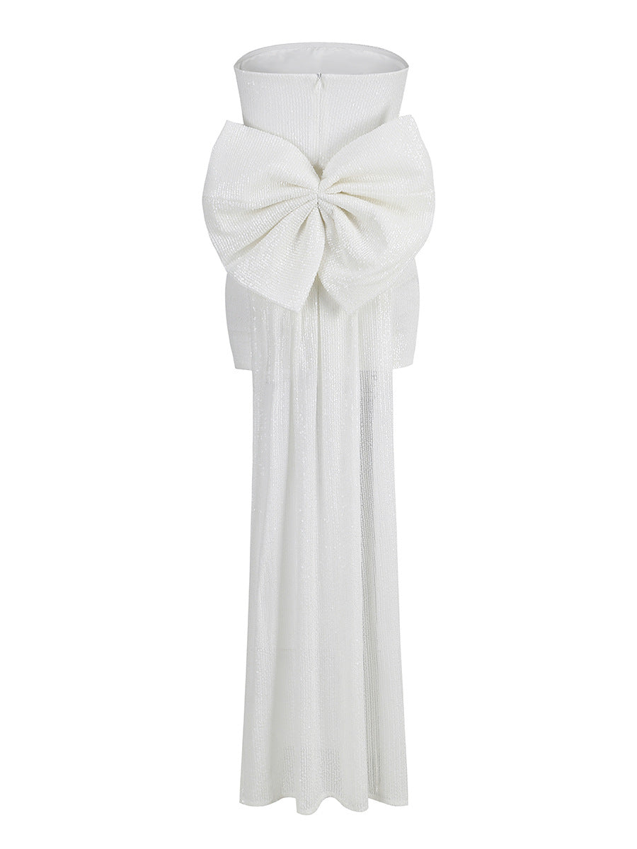 Esme White Strapless Sequin Mini Dress with Back Bow