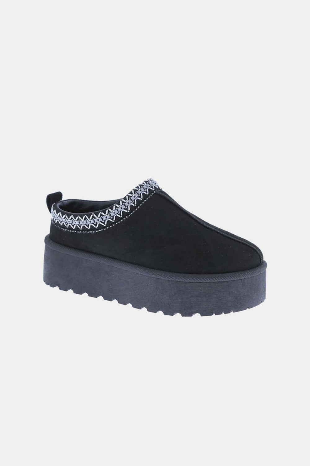 Lucy Black Platform Embroidered Trim Slip-On Boots