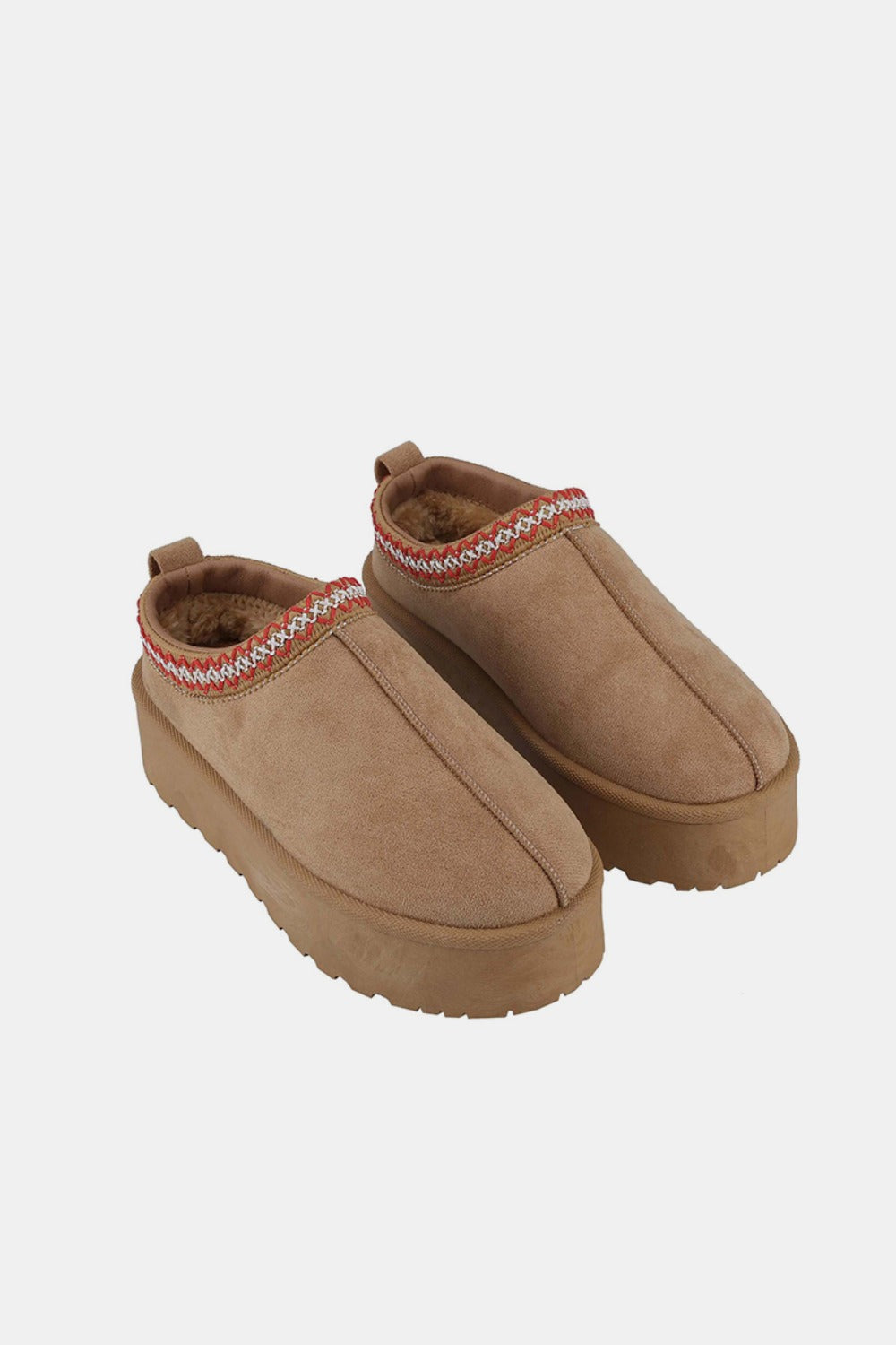Tommi Beige Platform Embroidered Trim Slip-On Boots