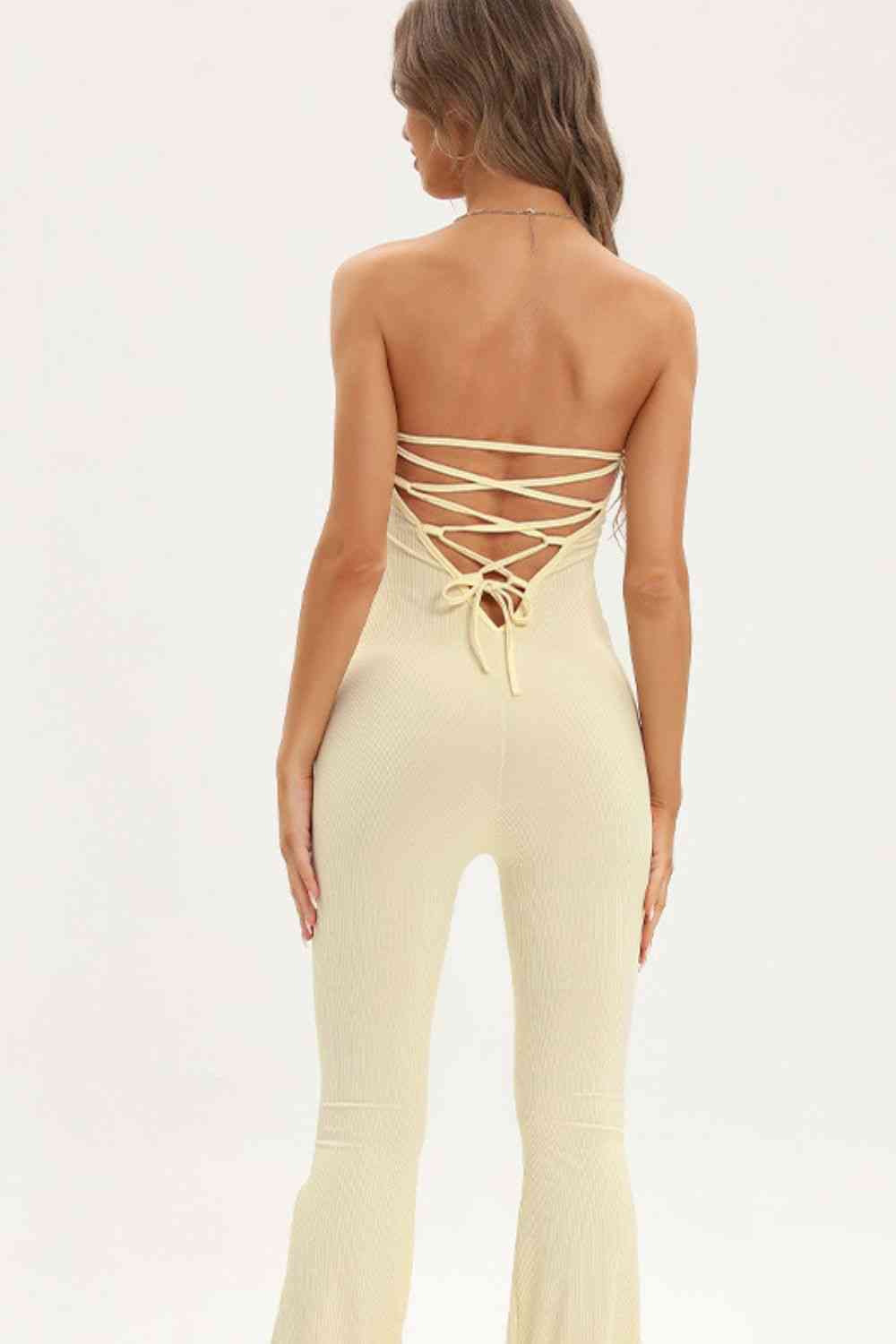 Isan Lace-Up Strapless Jumpsuit
