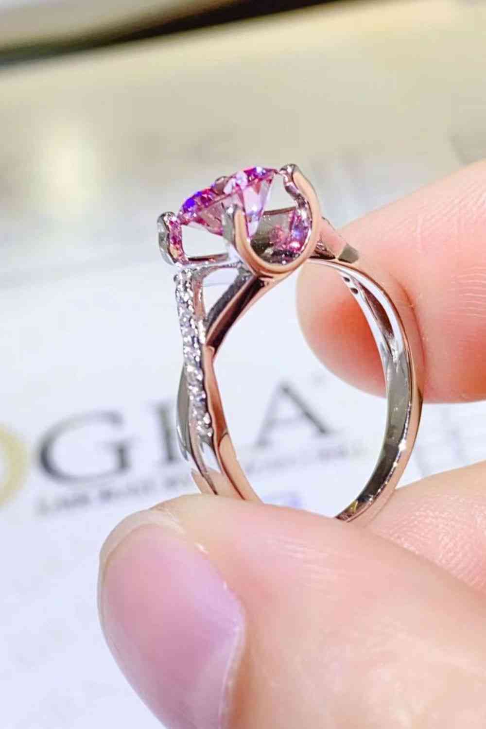 Tickled Pink 1 Carat Moissanite Crisscross 925 Sterling Silver Ring
