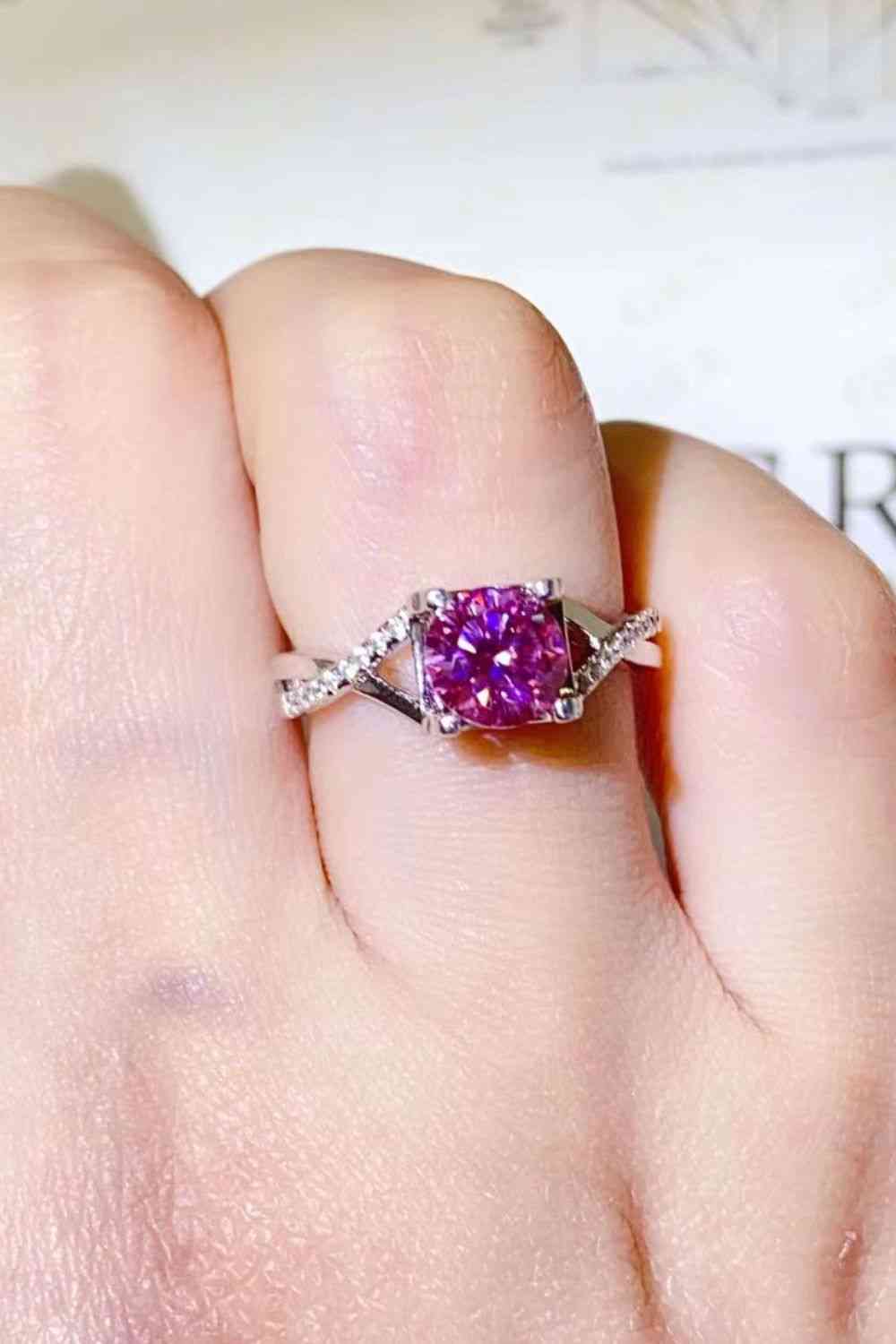 Tickled Pink 1 Carat Moissanite Crisscross 925 Sterling Silver Ring