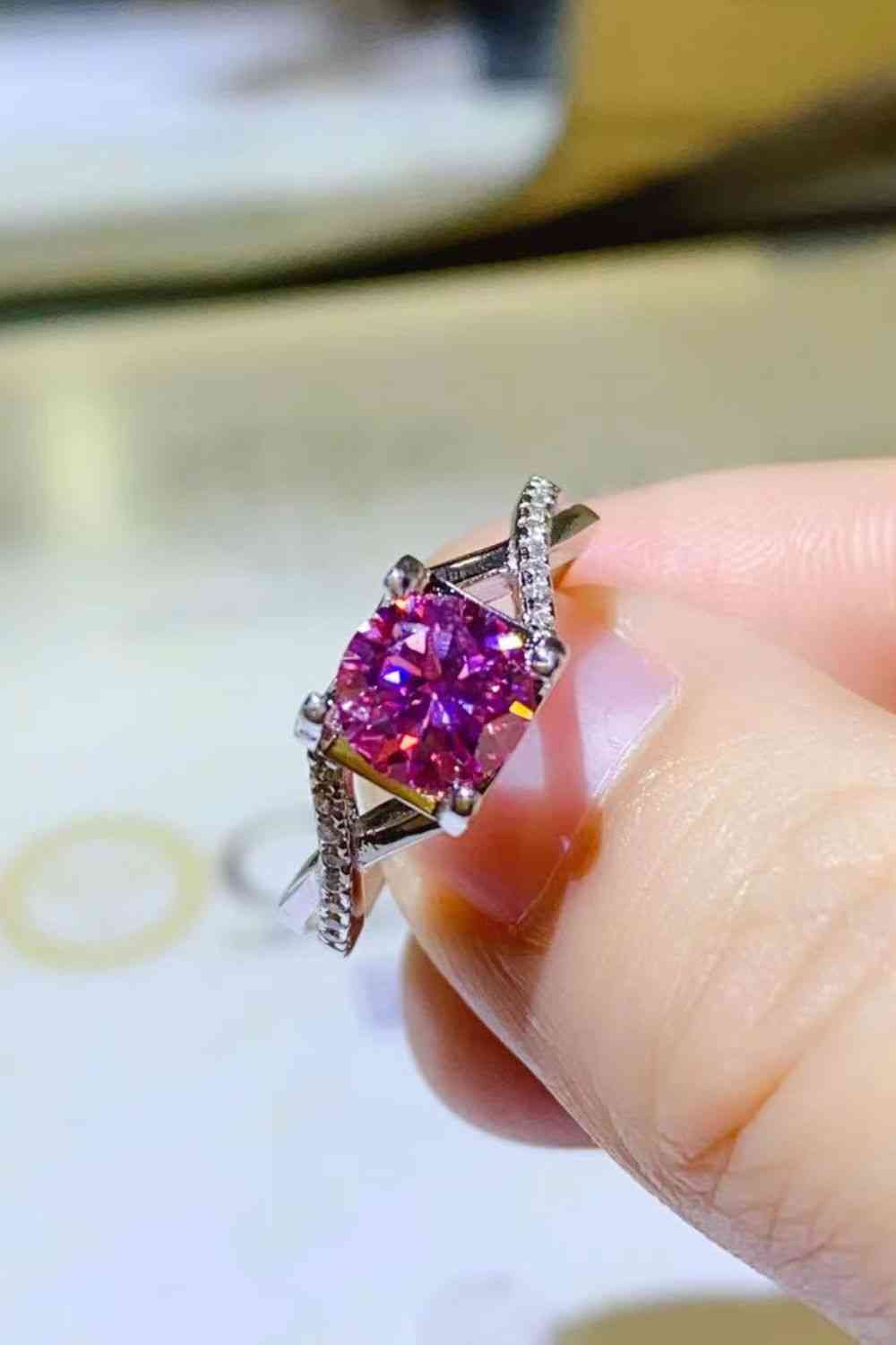 Tickled Pink 1 Carat Moissanite Crisscross 925 Sterling Silver Ring