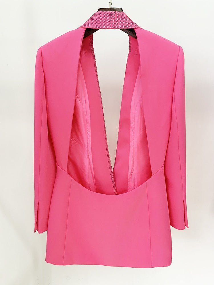 Ada Rhinestone Collar Open Back Blazer Dress - Ever Chic Fashions