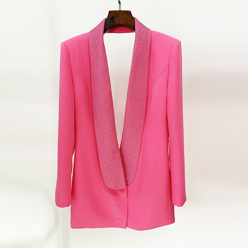 Ada Rhinestone Collar Open Back Blazer Dress - Ever Chic Fashions