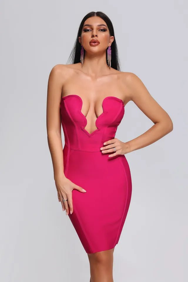 Analise Strapless Deep Jagged V Mini Bandage Dress Ever Chic
