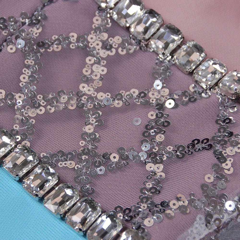 Avery Mauve and Teal Rhinestone and Sequin Trim Maxi Bodycon Dress - Ever Chic Fashions