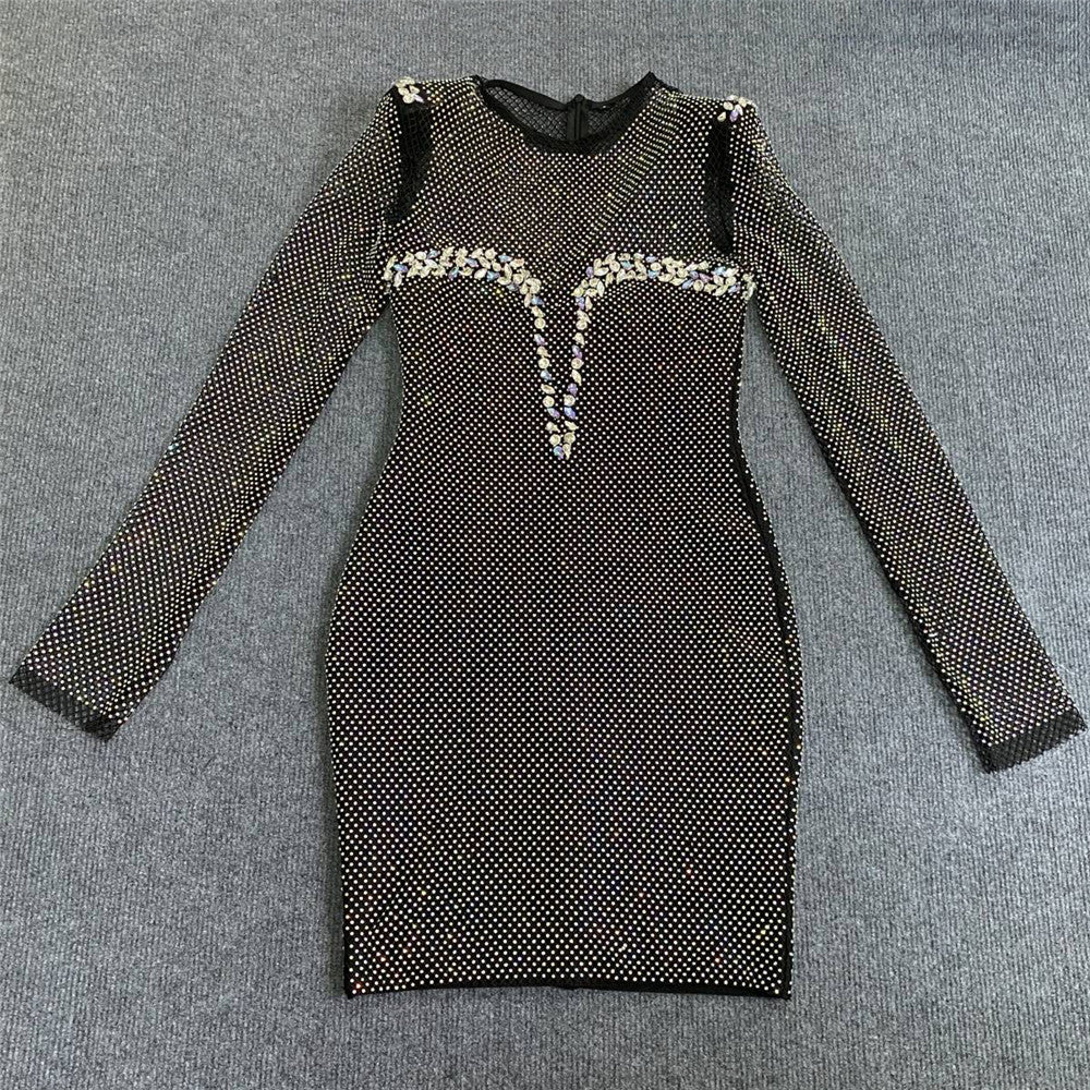 Blair Mesh Rhinestone Embellished Bandage Mini Dress - Ever Chic Fashions